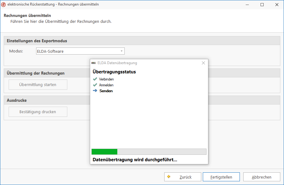 elektronische Rückerstattung: Übermittlung